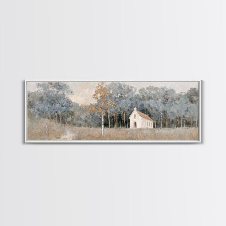Haven Among Trees, Framed Canvas Print, Panoramic Art, Christian Wall Art, Christian Art Canvas, Christian Christmas Art, Christian Paintin