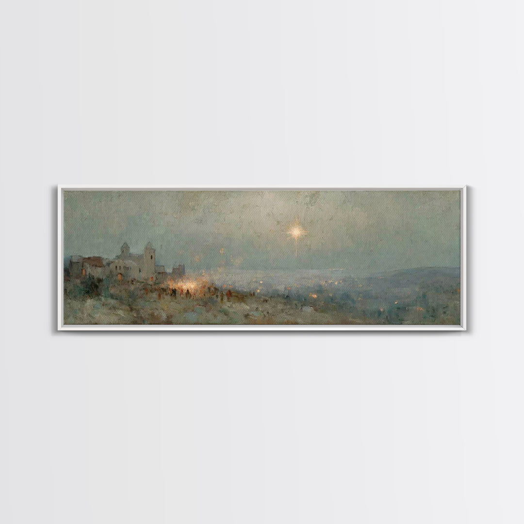 Bethlehem Night Sky | Framed Canvas Print | Christmas Art | Panoramic Painting | Christian Wall Art | Christian Art Canvas | Christian Chri