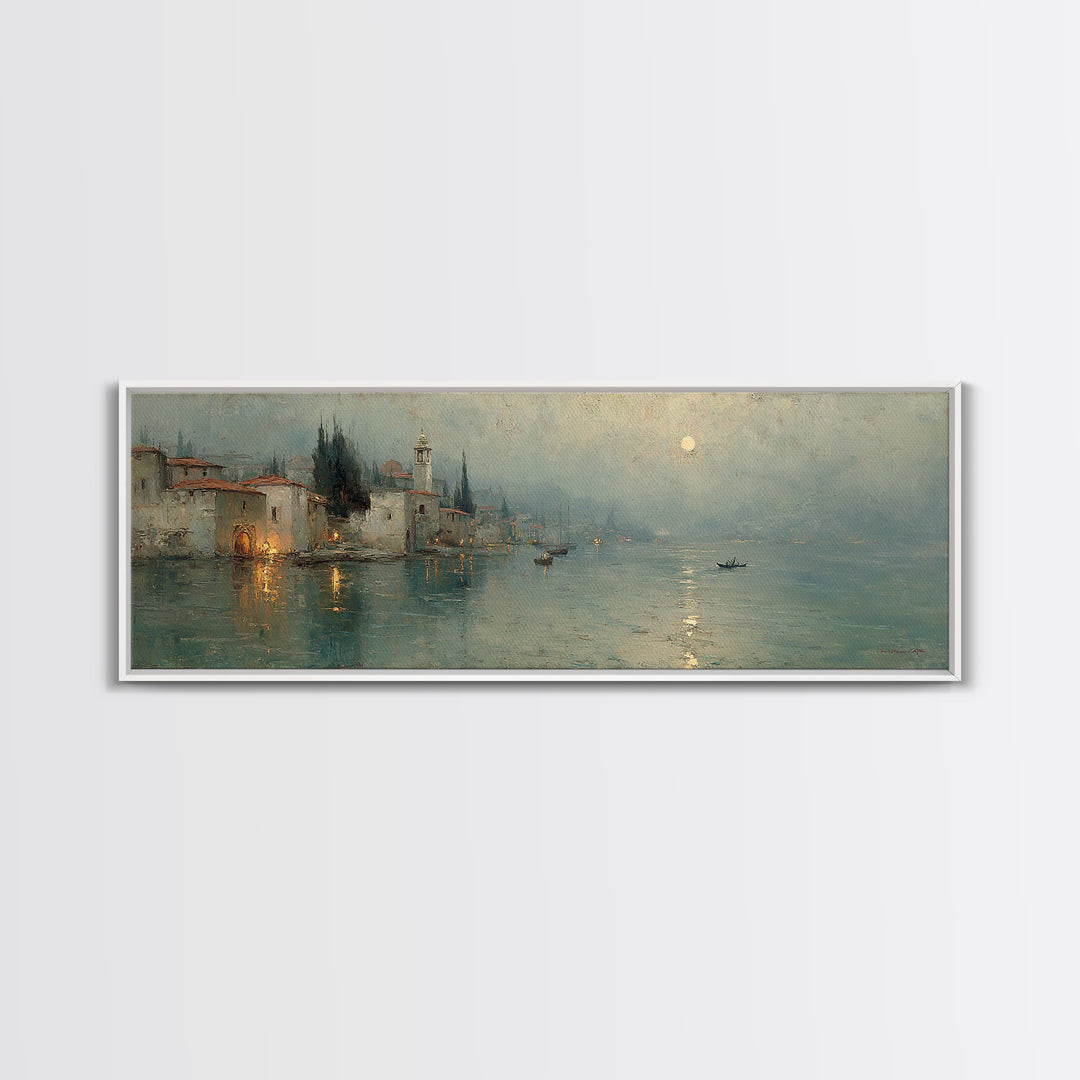 Moonlit Village Hope – Framed Canvas Print – Christian Art Canvas – Panoramic Wall Art – Christian Painting – Christmas Art – Christian Dec