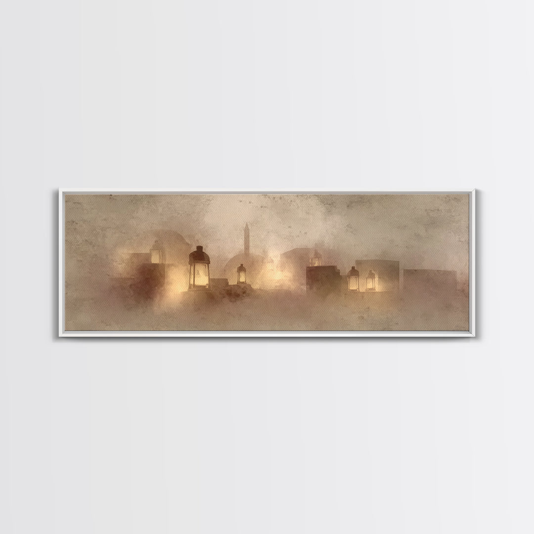 City Of Gentle Lamps – Framed Canvas Print – Christian Wall Art – Panoramic Art – Christian Art Canvas – Christian Christmas Art – Christia
