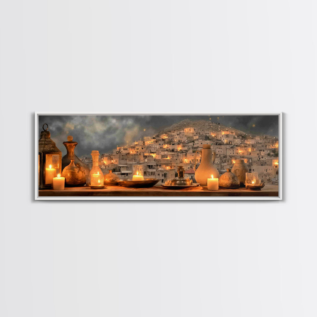 Bethlehem Candle Haven | Framed Canvas Print | Christian Art Canvas | Panoramic Painting | Christmas Wall Art | Christian Gift Ideas | Chri