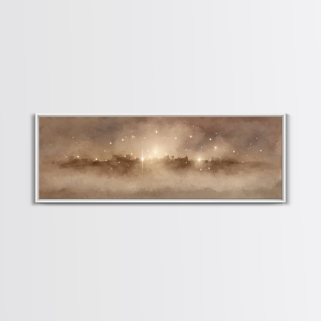 City Of Holy Light – Framed Canvas Print – Christian Art – Panoramic Frame – Christmas Art – Christian Christmas Art – Christian Art Canvas