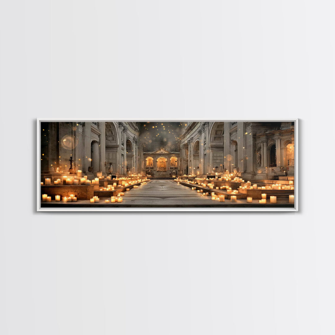 Sanctuary Of Glory, Framed Canvas Print, Christian Wall Art, Christmas Art, Panoramic Painting, Christian Art Canvas, Christian Decorations