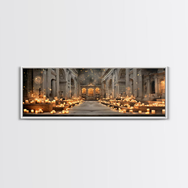Sanctuary Of Glory, Framed Canvas Print, Christian Wall Art, Christmas Art, Panoramic Painting, Christian Art Canvas, Christian Decorations