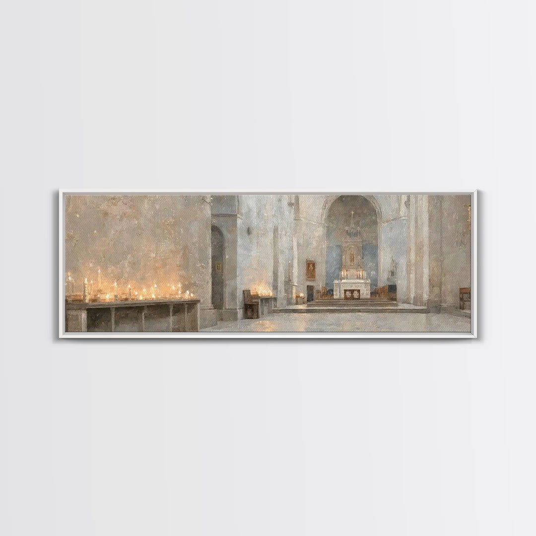 Holy Quiet Evening | Framed Canvas Print | Christian Art Canvas | Panoramic Frame | Christmas Art | Christian Wall Art | Christian Decor