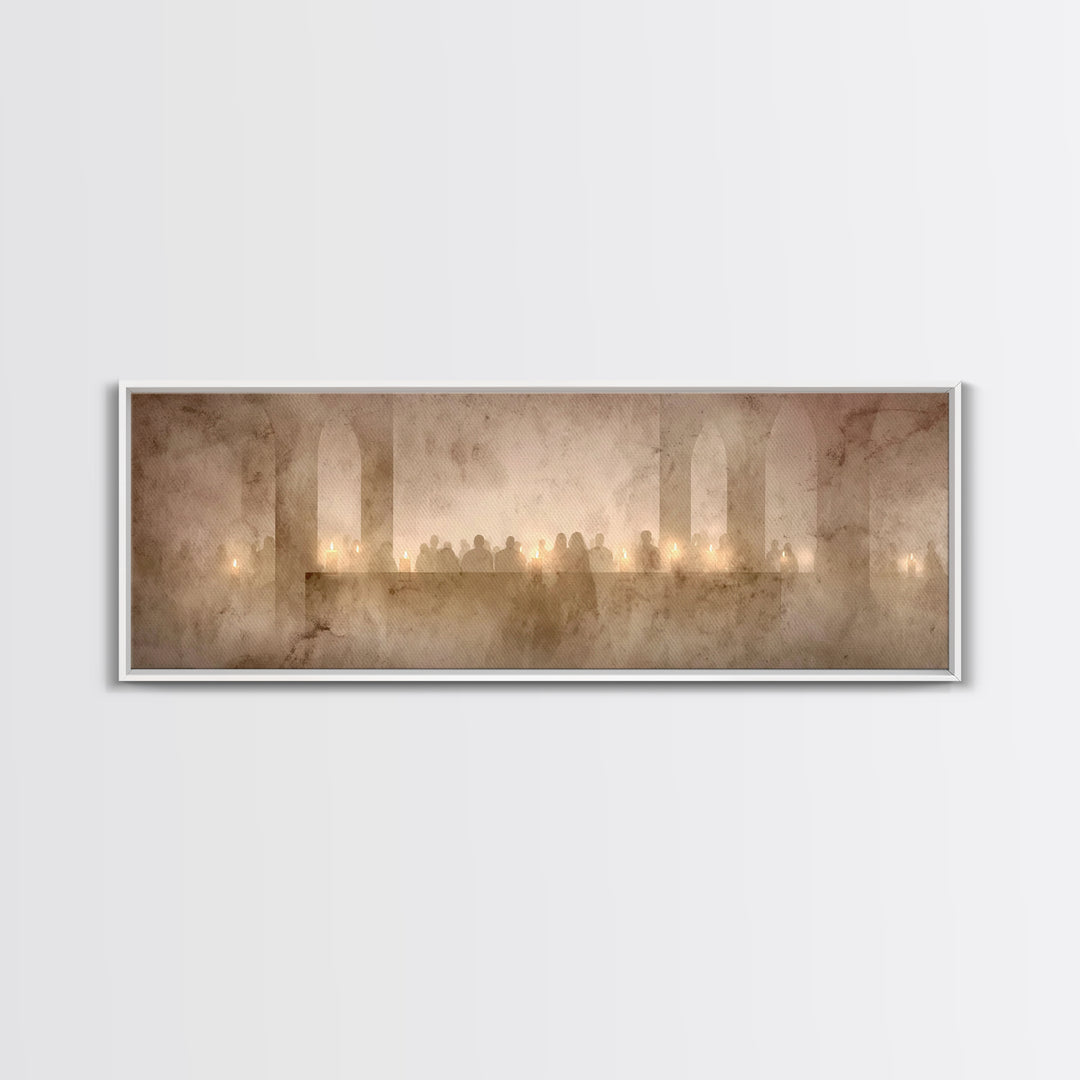 Candlelit Devotion, Framed Canvas Print, Christian Wall Art, Panoramic Wall Art, Christmas Art, Christian Art Canvas, Christian Decorations