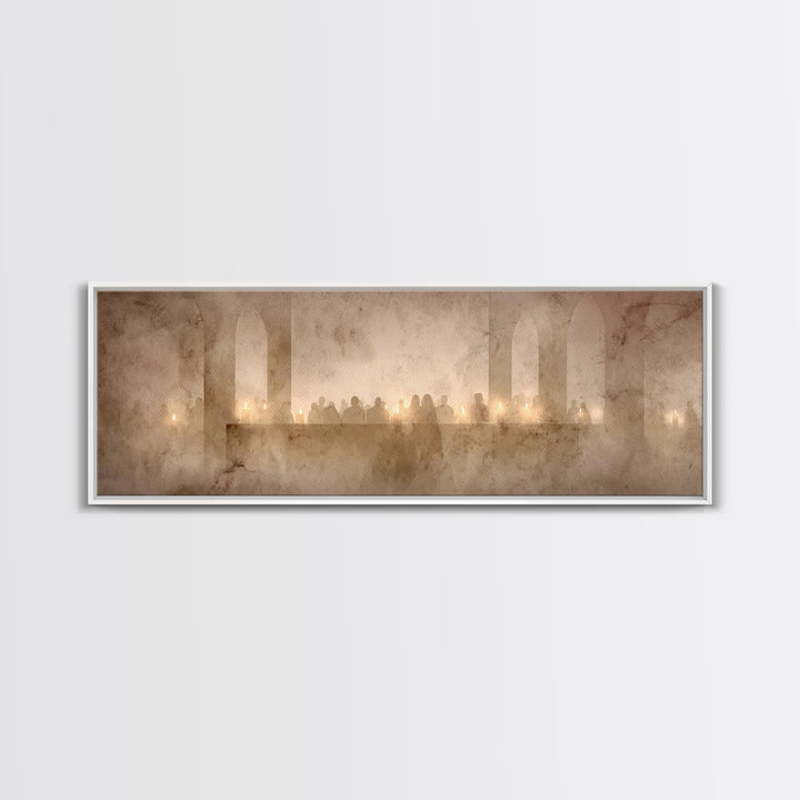 Candlelit Devotion, Framed Canvas Print, Christian Wall Art, Panoramic Wall Art, Christmas Art, Christian Art Canvas, Christian Decorations