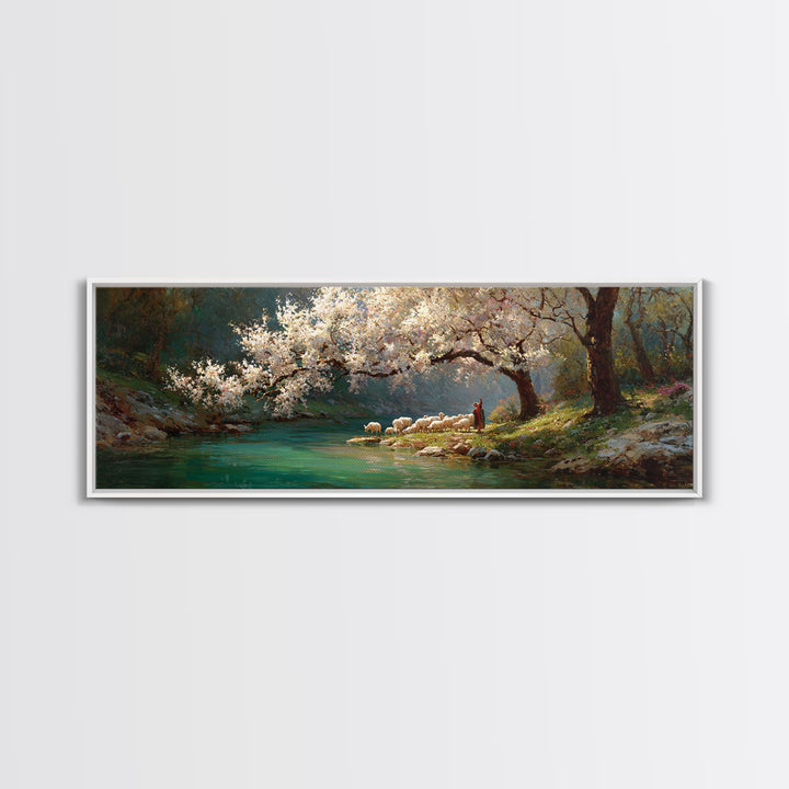 Under Blossoming Mercy – Framed Canvas Print – Christian Art Canvas – Panoramic Painting – Christian Wall Art – Jesus Painting – Christian