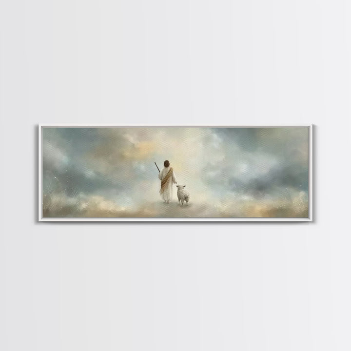 Riverside Flock Peace | Framed Canvas Print | Christian Wall Art | Christian Art Canvas | Extra Wide Art | Jesus Painting | Christian Gift