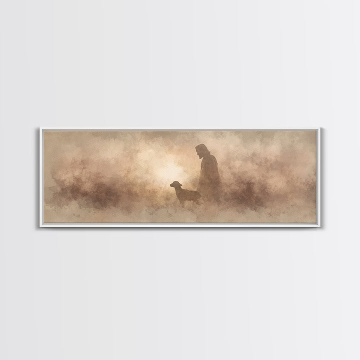 Lamb Of Morning Light, Framed Canvas Print, Christian Art Canvas, Panoramic Art, Jesus Painting, Christian Wall Art, Christian Gift