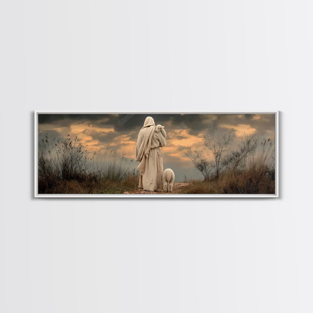 Shepherds Of Dawn – Framed Canvas Print – Christian Wall Art – Jesus Painting – Panoramic Art – Christian Art Canvas – Christian Christmas