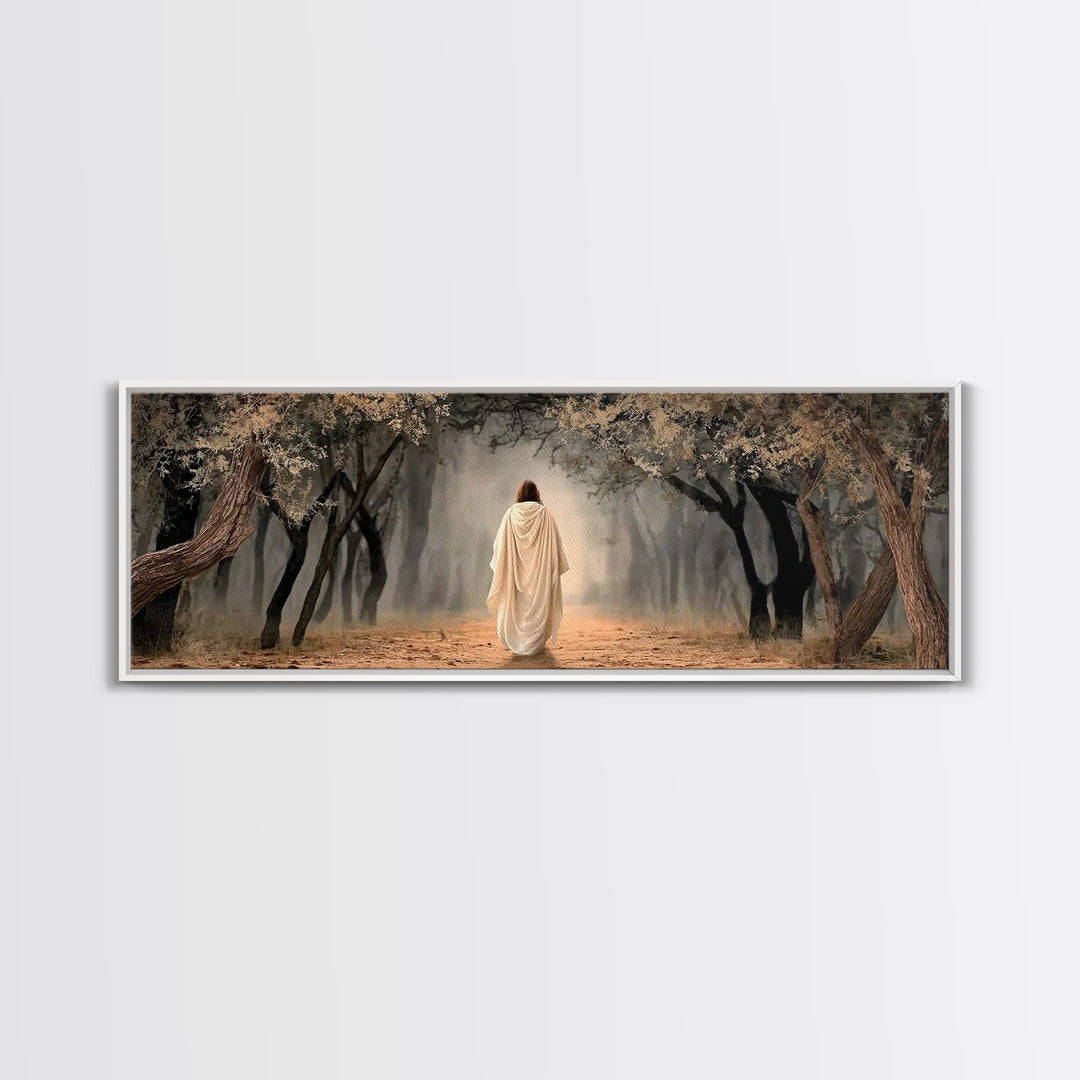 Sacred Woodland Path | Framed Canvas Print | Christian Art Canvas | Jesus Painting | Panoramic Wall Art | Christian Art Work | Christian Ch