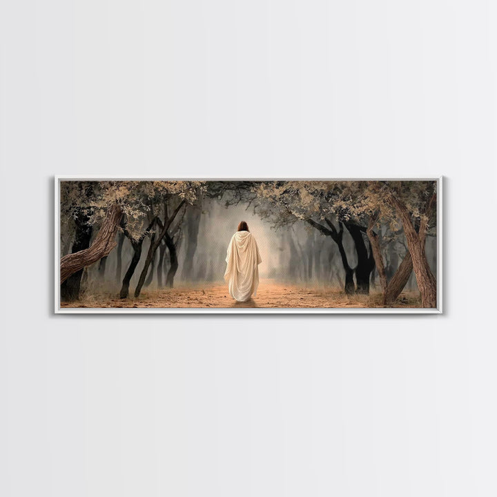 Sacred Woodland Path | Framed Canvas Print | Christian Art Canvas | Jesus Painting | Panoramic Wall Art | Christian Art Work | Christian Ch