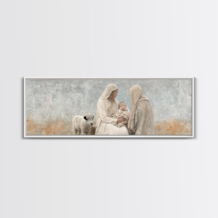 Winter Nativity | Framed Canvas Print | Christian Christmas Art | Christian Wall Art | Panoramic Painting | Christian Decor | Christian Gif