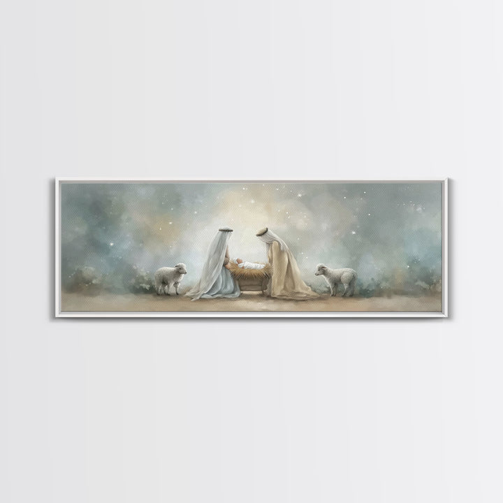Humble Light – Framed Canvas Print – Christian Wall Art – Christmas Art – Panoramic Painting – Christian Decor – Christmas Canvas Wall Art