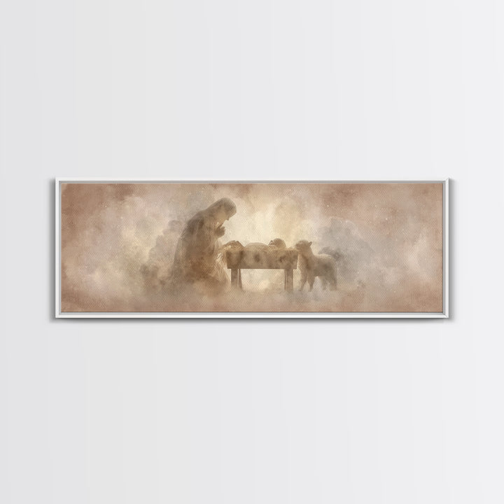 Sacred Stillness, Framed Canvas Print, Christian Art Canvas, Christian Wall Art, Panoramic Art, Jesus Painting, Christian Christmas Decor