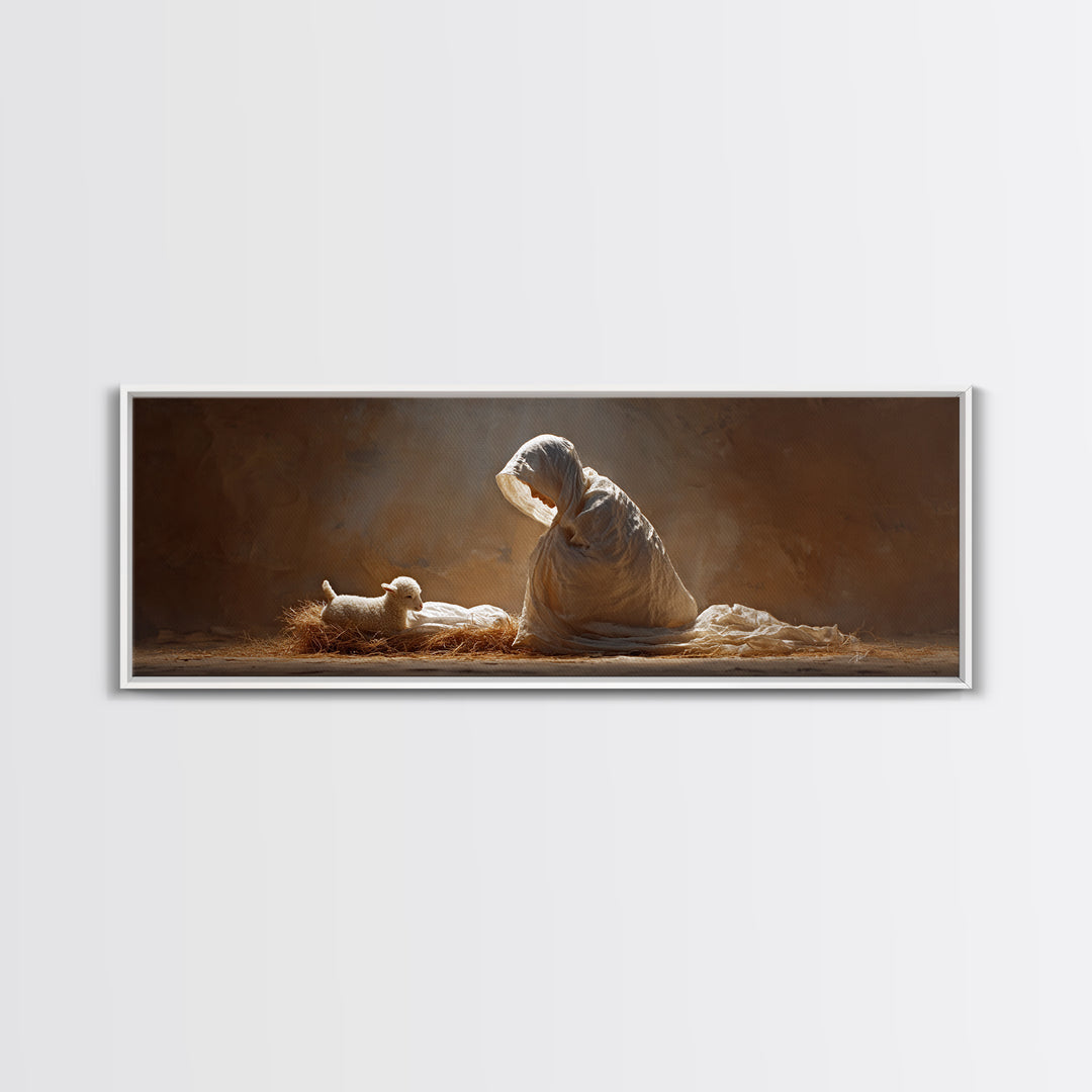 Manger Blessing | Framed Canvas Print | Christian Wall Art | Christmas Art | Panoramic Wall Art | Christian Art Canvas | Christian Christma