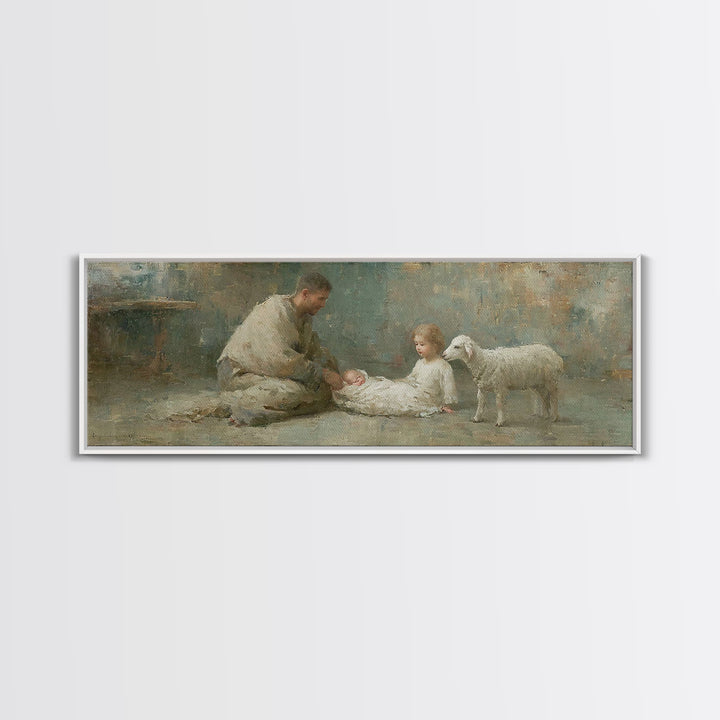 Shepherd’s Welcome – Framed Canvas Print – Christian Wall Art – Christmas Art – Panoramic Print – Christian Art Canvas – Christian Gift Ide