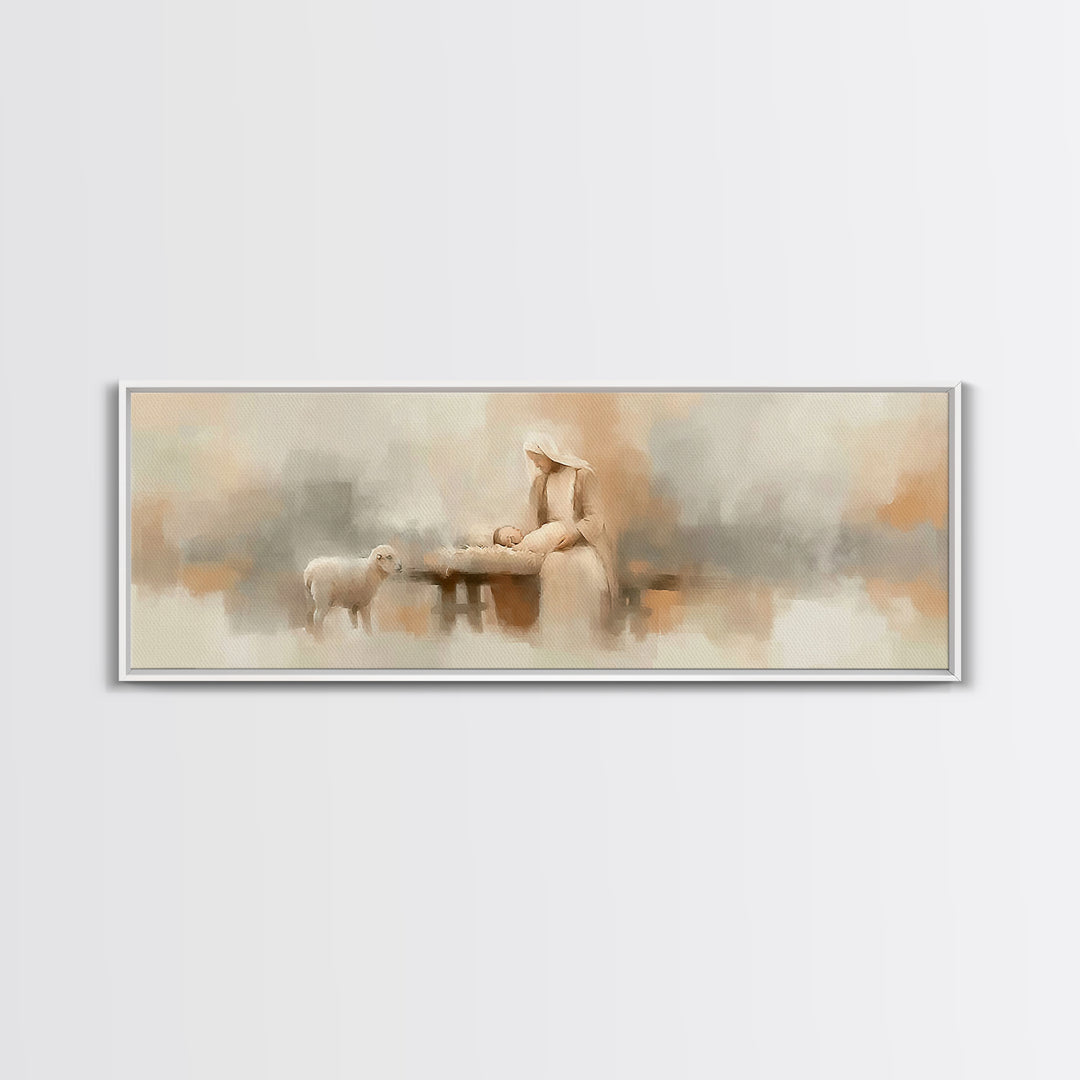 Gentle Manger Light – Framed Canvas Print – Panoramic Art – Christian Wall Art – Christian Art Canvas – Christmas Art – Christian Decor