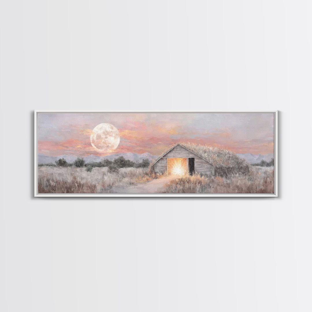 Moonrise Hope, Framed Canvas Print, Panoramic Painting, Christmas Wall Art, Christian Art Canvas, Christian Christmas Art, Christian Gift I
