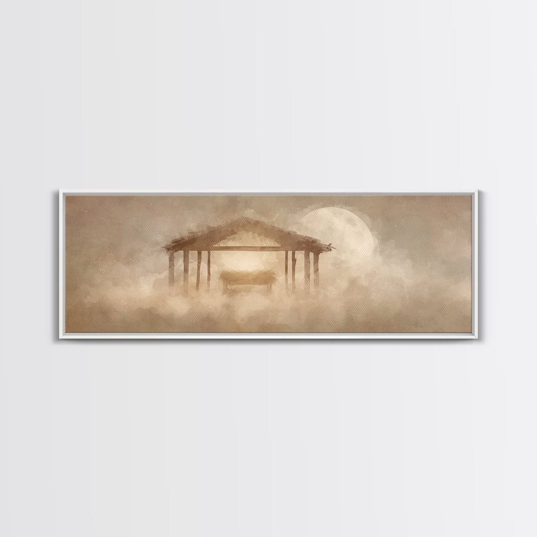 Holy Stable Dream – Framed Canvas Print – Panoramic Frame – Christmas Wall Art – Christian Art Canvas – Christian Christmas Art – Christmas