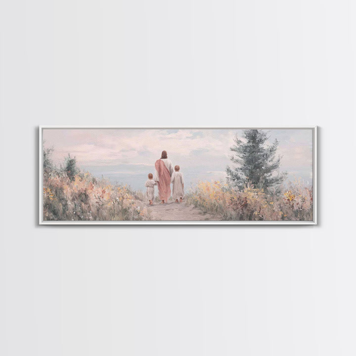 Hillside With Shepherd – Framed Canvas Print – Panoramic Print – Christian Wall Art – Jesus Painting – Christian Art Canvas – Christian Gif