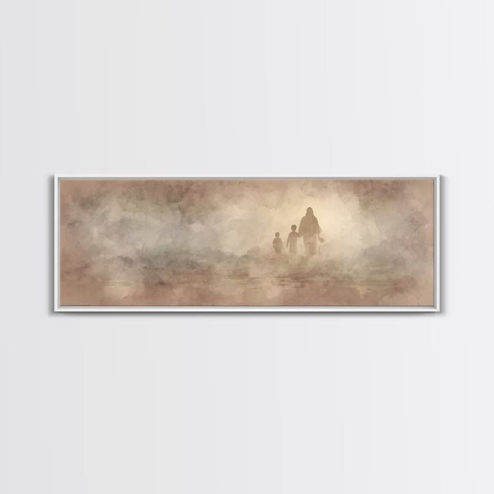 Path Of Light, Framed Canvas Print, Christian Wall Art, Jesus Painting, Panoramic Art, Christian Art Canvas, Christmas Wall Art