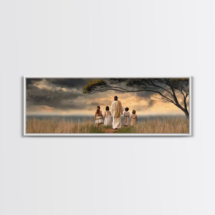 Evening Promise, Framed Canvas Print, Christian Art Canvas, Panoramic Wall Art, Christian Painting, Christmas Wall Art, Jesus Canvas Art