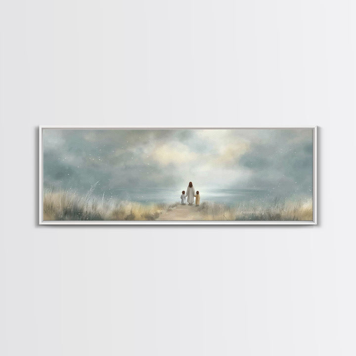 Quiet Flock | Framed Canvas Print | Christian Art Canvas | Panoramic Painting | Christian Wall Art | Christmas Art | Modern Christian Art