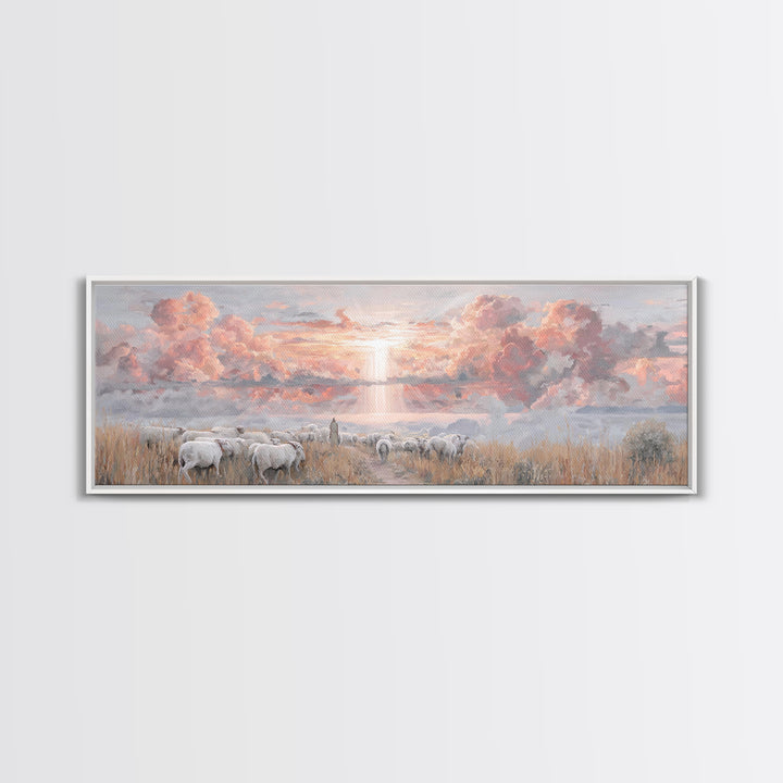 Stormlit Journey, Framed Canvas Print, Christian Wall Art, Panoramic Frame, Christian Art Canvas, Jesus Painting, Christian Christmas Decor