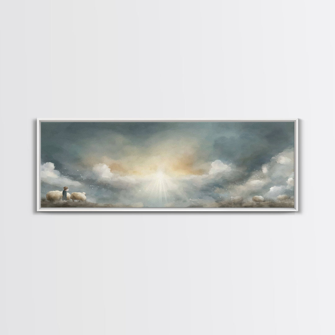 Shepherd’s Radiance – Framed Canvas Print – Panoramic Painting – Christian Wall Art – Christian Art Canvas – Christmas Art – Jesus Painting