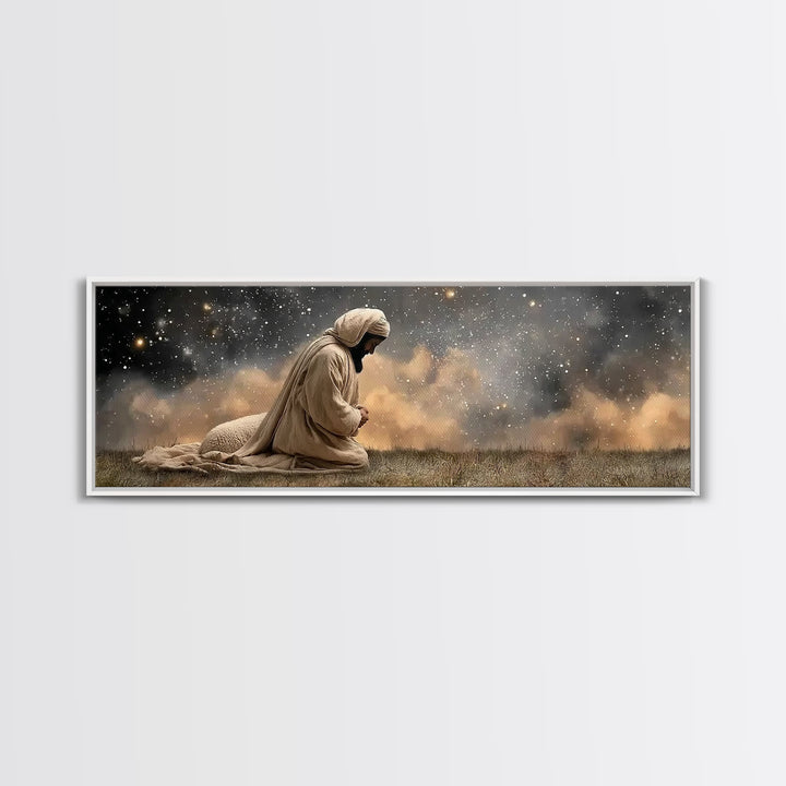 Starfield Prayer – Framed Canvas Print – Panoramic Frame – Christian Art Canvas – Christian Wall Art – Jesus Painting – Christian Christmas