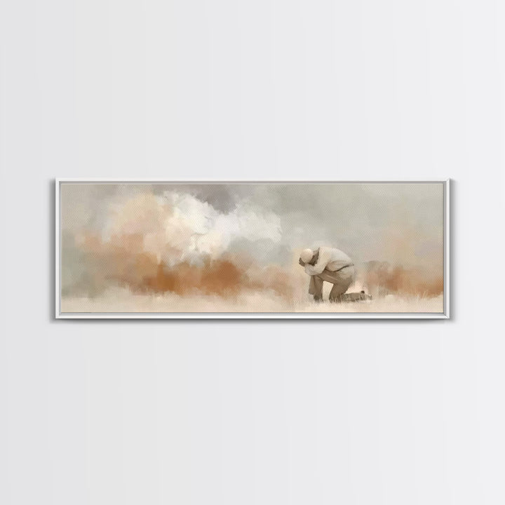 Desert Supplication | Framed Canvas Print | Panoramic Painting | Christian Wall Art | Christian Art Canvas | Jesus Painting | Christmas Art