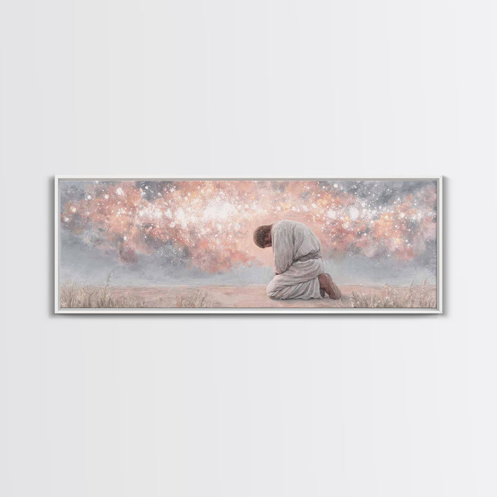 Softened Reverence, Framed Canvas Print, Panoramic Painting, Christian Art Canvas, Christian Wall Art, Jesus Painting, Christmas Art