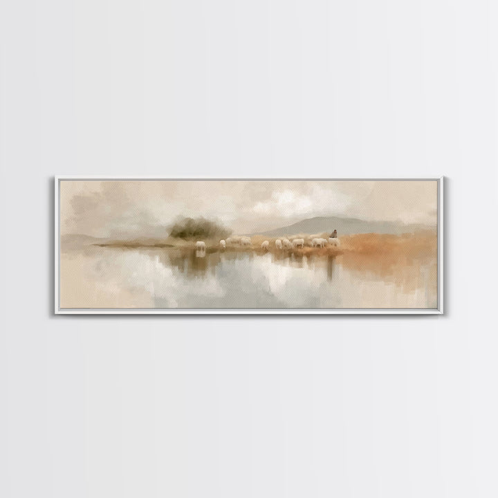 Still Waters Grace, Framed Canvas Print, Panoramic Wall Art, Christian Art Print, Jesus Canvas Art, Christian Christmas Art, Christian Deco