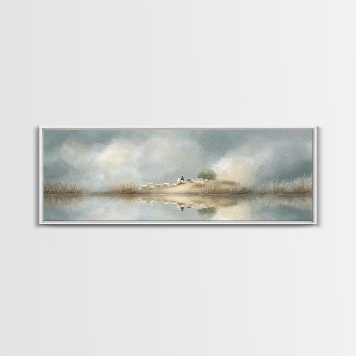 Hillside Morning Peace | Framed Canvas Print | Panoramic Painting | Christian Wall Art | Jesus Art Print | Modern Christian Art | Christmas