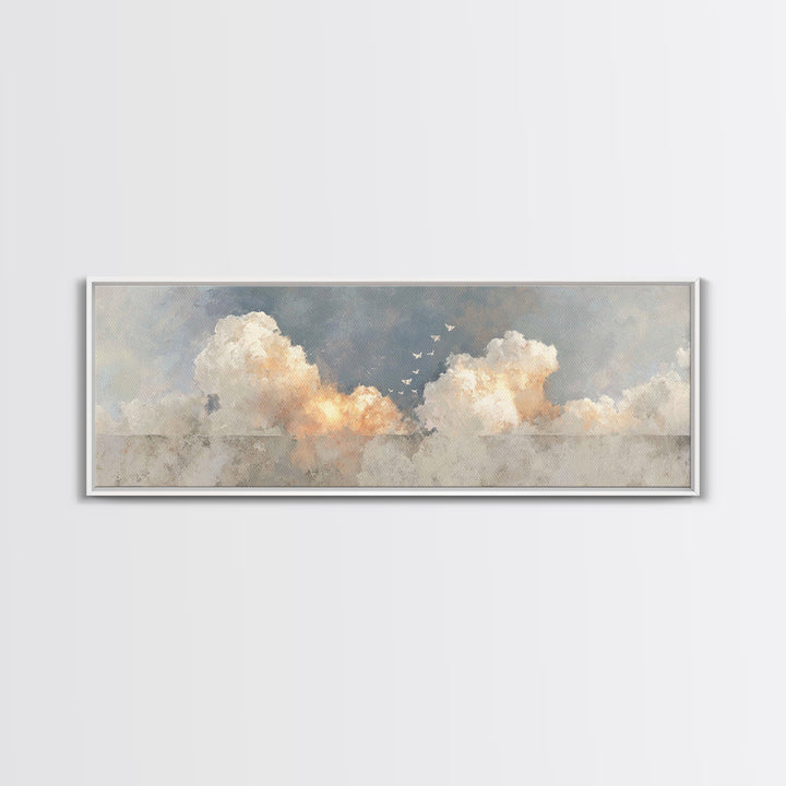 Doves Of Light | Framed Canvas Print | Christian Wall Art | Panoramic Art | Christian Art Print | Christmas Art | Minimalist Christian Art