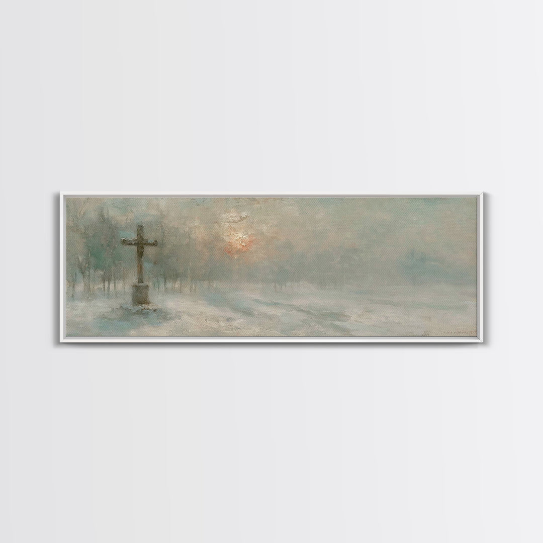 Silent Dawn Cross | Framed Canvas Print | Christian Art Canvas | Panoramic Painting | Christmas Wall Art | Modern Christian Art | Christian