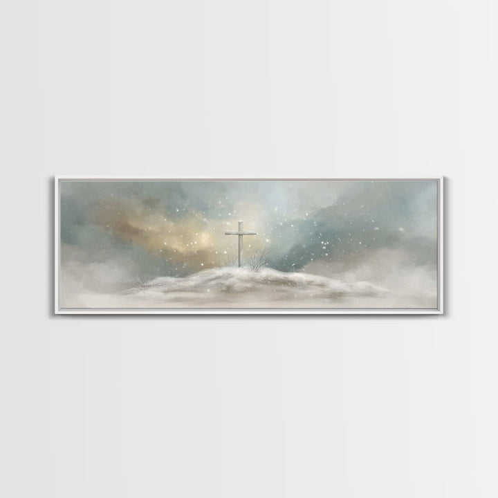 Cross Of Stillness – Framed Canvas Print – Christian Art Print – Panoramic Wall Art – Christmas Art – Christian Decor – Unique Christian Ar