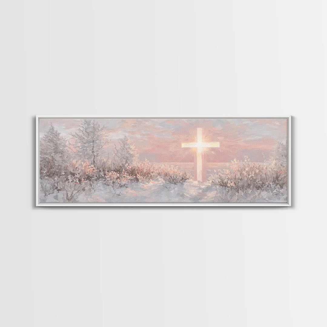 Grace In Winter | Framed Canvas Print | Christian Christmas Art | Panoramic Frame | Christian Art Work | Jesus Painting | Christian Wall Ar