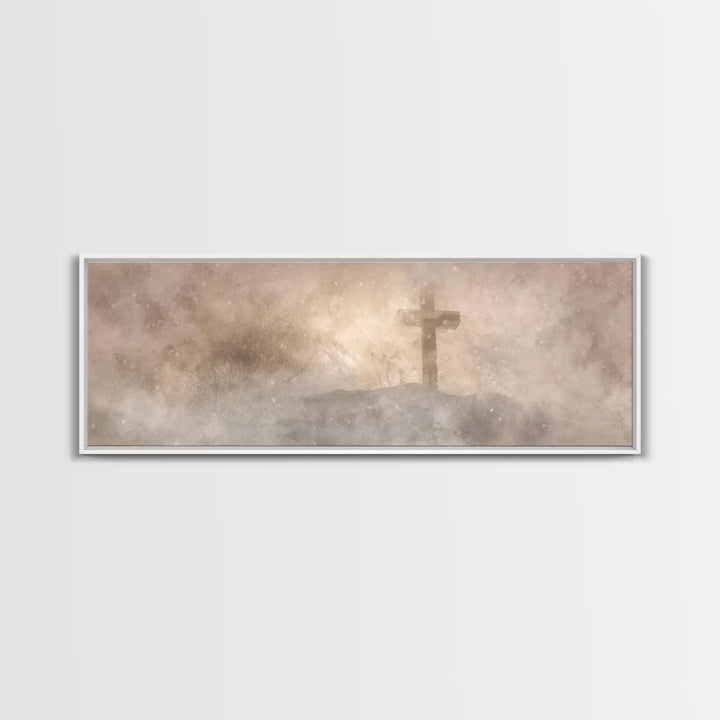 Snowfield Mercy, Framed Canvas Print, Christian Art Canvas, Panoramic Art, Christmas Art Prints, Christian Decoration, Moody Christian Art