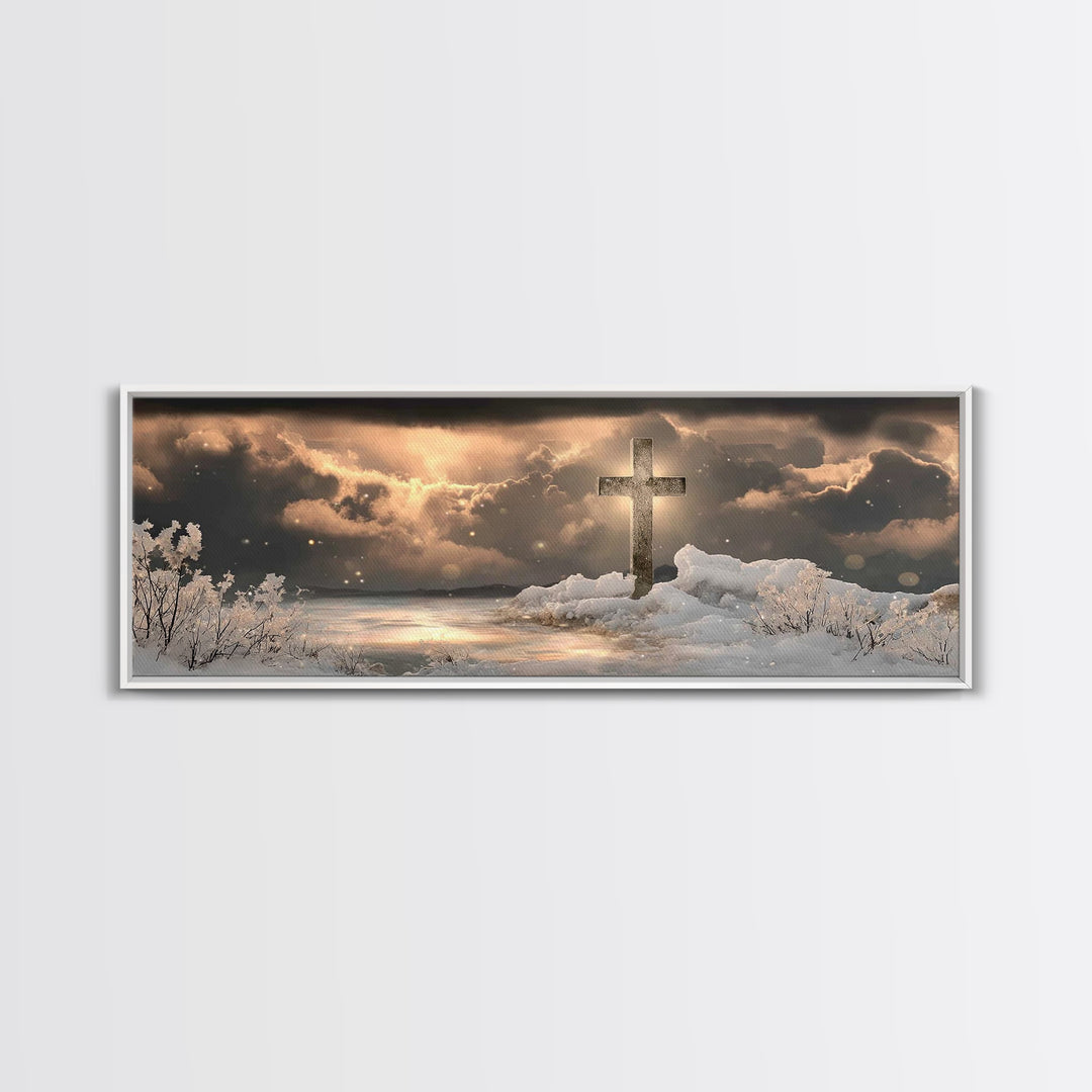 Holy Winter Glow – Framed Canvas Print – Christian Wall Art – Panoramic Painting – Christian Art Gift – Christmas Canvas Wall Art – Jesus A