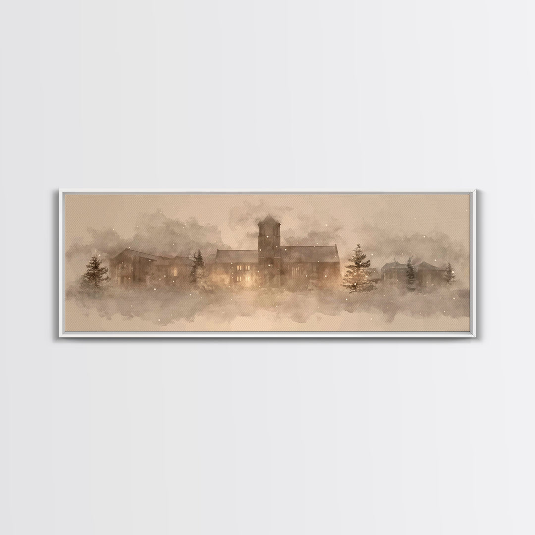 Cathedral In Quiet | Framed Canvas Print | Christian Wall Art | Extra Wide Art | Christian Art Painting | Christmas Art | Christian Home De