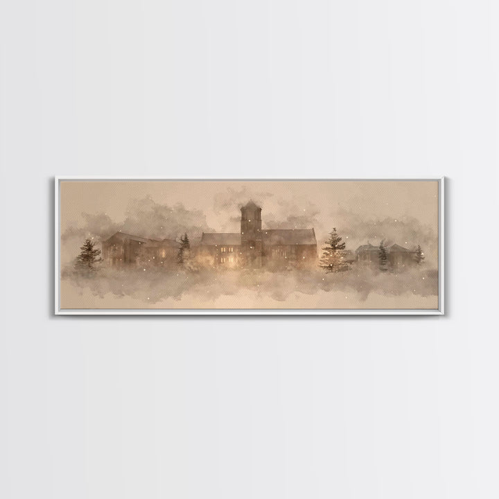 Cathedral In Quiet | Framed Canvas Print | Christian Wall Art | Extra Wide Art | Christian Art Painting | Christmas Art | Christian Home De