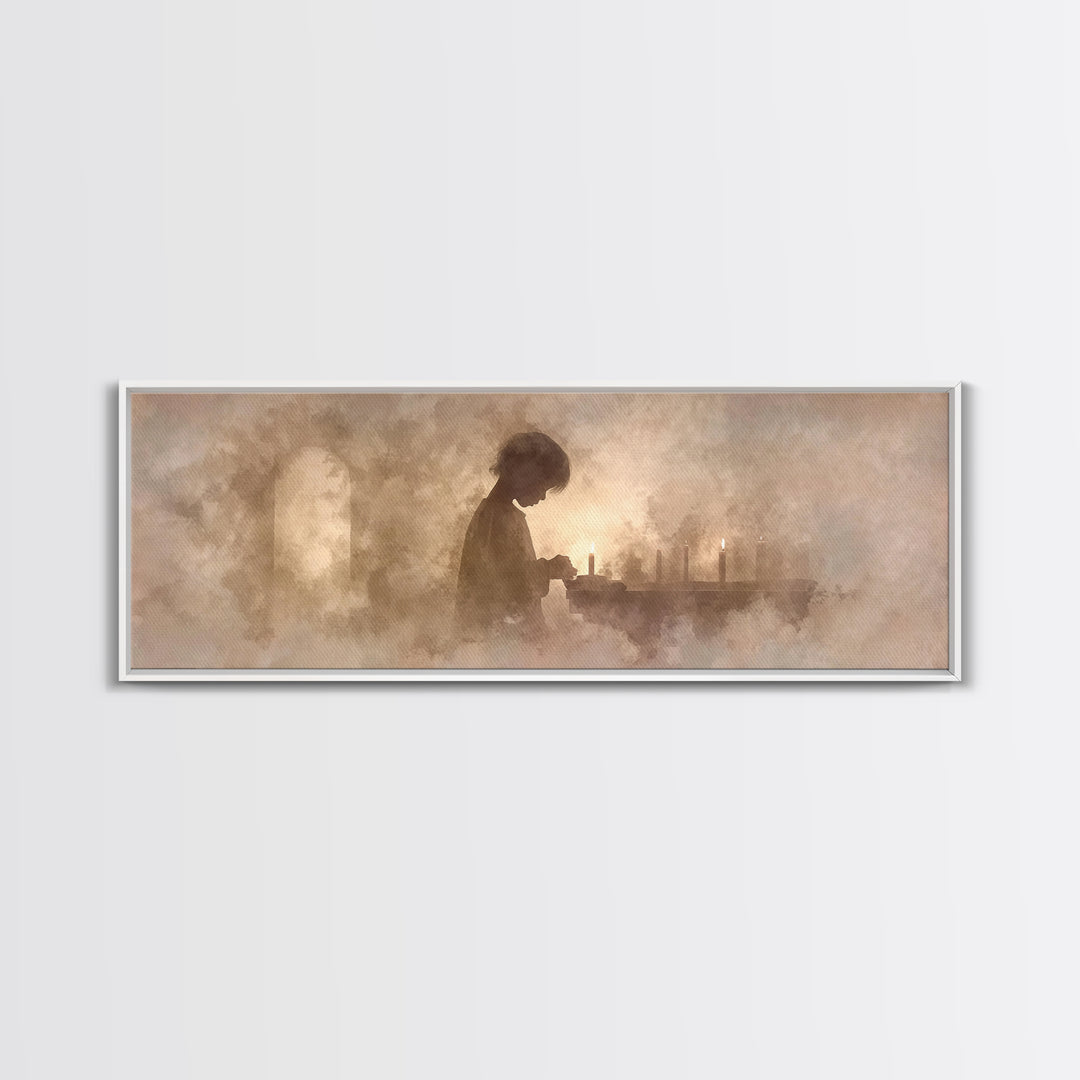 Little Prayer Light – Framed Canvas Print – Christian Wall Art – Panoramic Art – Christian Art Canvas – Christmas Art – Christian Decoratio