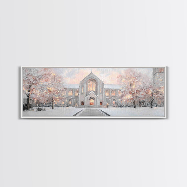 Evening Cathedral Light, Framed Canvas Print, Christian Wall Art, Panoramic Art, Christian Painting, Christmas Art, Framed Christian Art