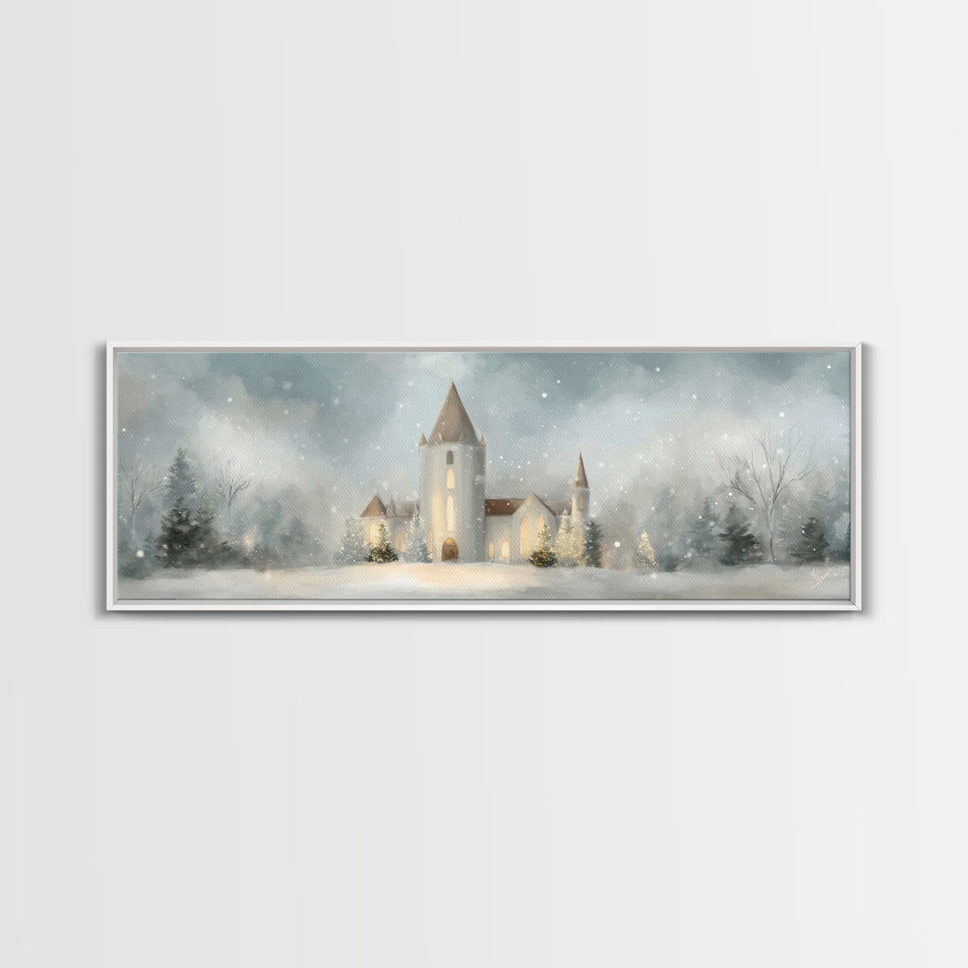 Light Of The Chapel – Framed Canvas Print – Christian Wall Art – Panoramic Painting – Christmas Art – Christian Art Canvas – Christian Deco