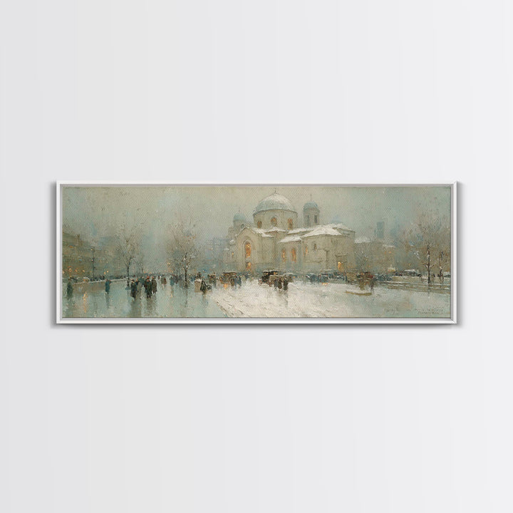 Snowy City Faith, Framed Canvas Print, Christian Art Work, Panoramic Wall Art, Christmas Art Prints, Christian Decor For Home, Modern Chris