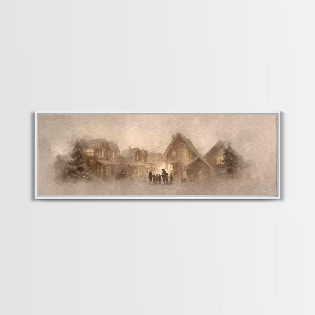 Village Of Blessings | Framed Canvas Print | Christian Art Print | Panoramic Art | Christmas Art Work | Christian Christmas Decor | Christi
