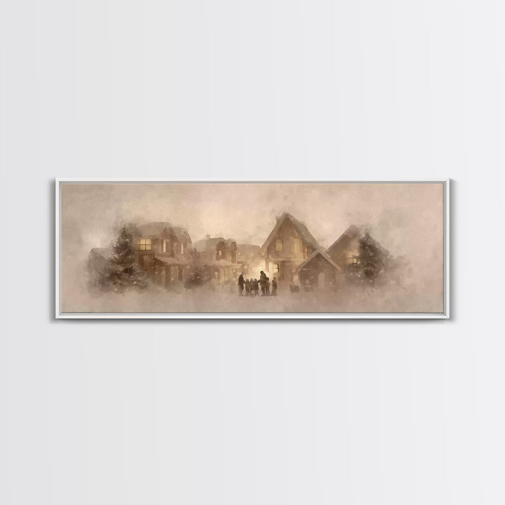 Village Of Blessings | Framed Canvas Print | Christian Art Print | Panoramic Art | Christmas Art Work | Christian Christmas Decor | Christi